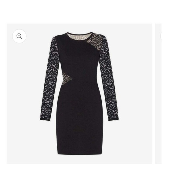 BCBG Max Azaria Women's Jorden Lace Contrast Bodycon Long Sleeve Black Dress, S - Picture 1 of 10